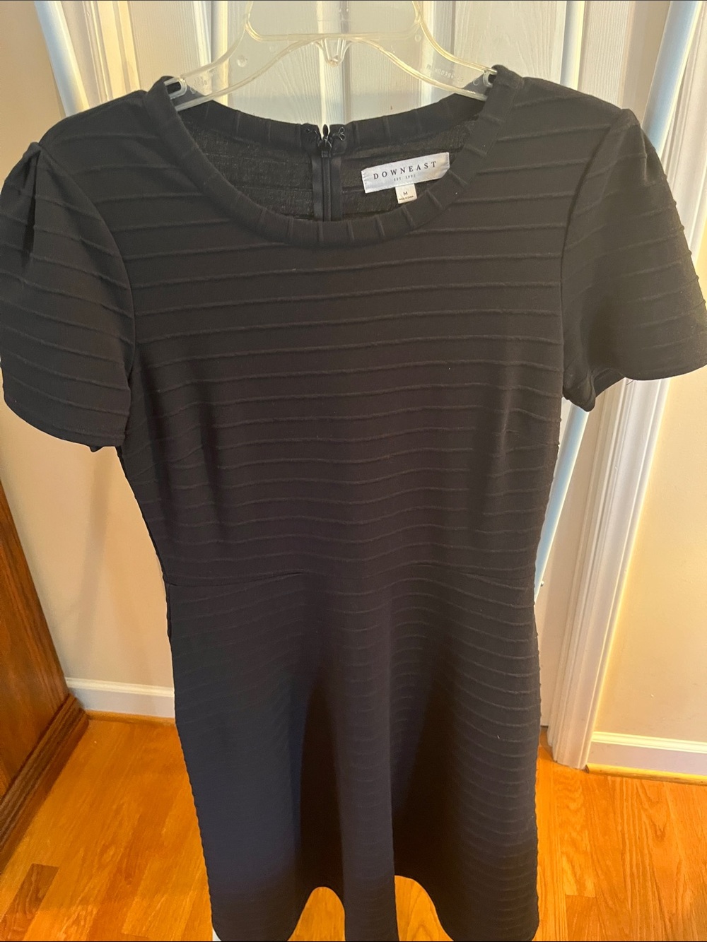 DownEast Black Short-Sleeve Textured A-Line Mini Dress